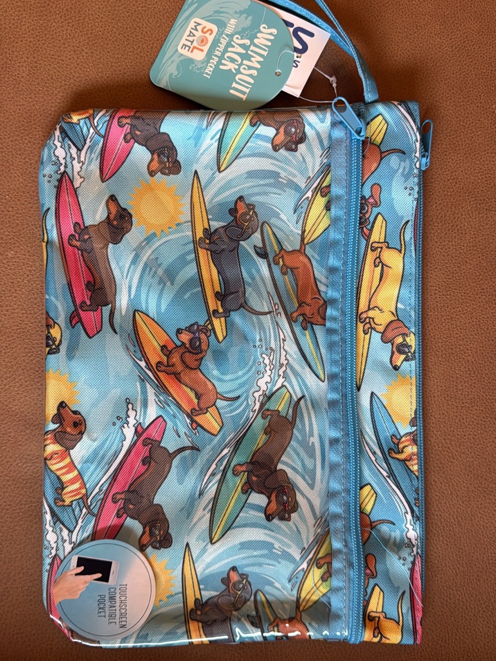 Dachshund Surfing Print Swimwear Pouch - Blue